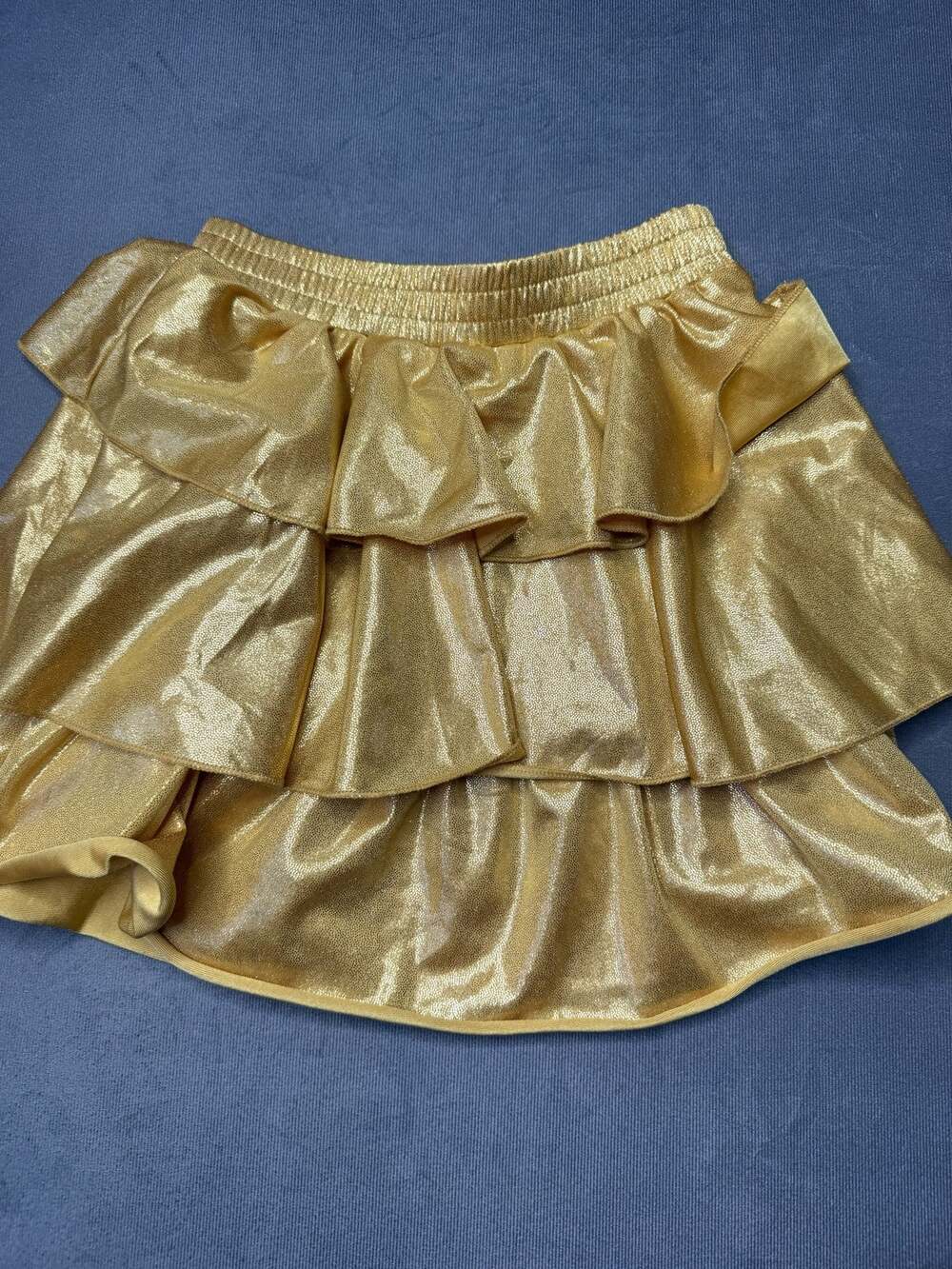 Girls 80s Glam Metallic Ruffle Gold Skort Tiered Party Dance Skirt Shorts Sz 10